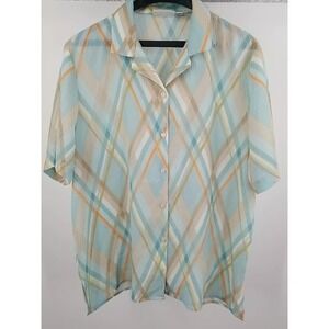 Alfred Dunner Womens Shirt Sleeve Shirt 18‎ Button Up See Through Sheer